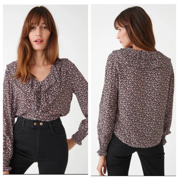 & Other Stories Ruffled Shell Button Blouse Dark Floral Sz 4 - Picture 1 of 9